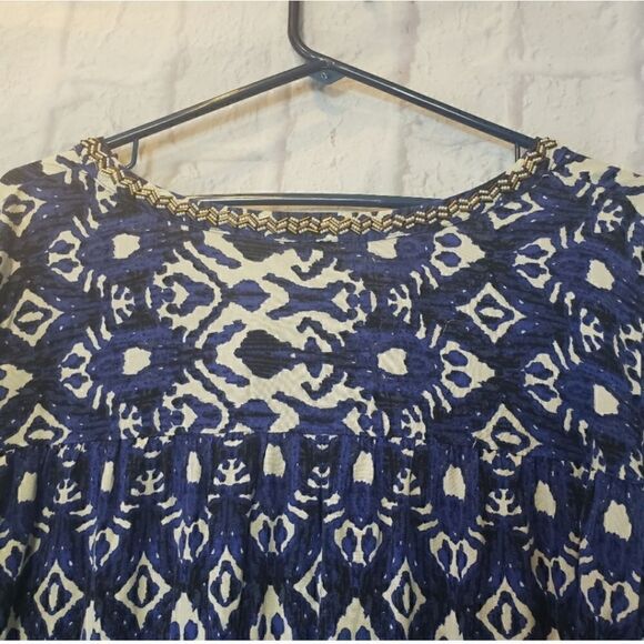 ELLOS Beaded Neckline Batik Print Popover Dress - Picture 8 of 9